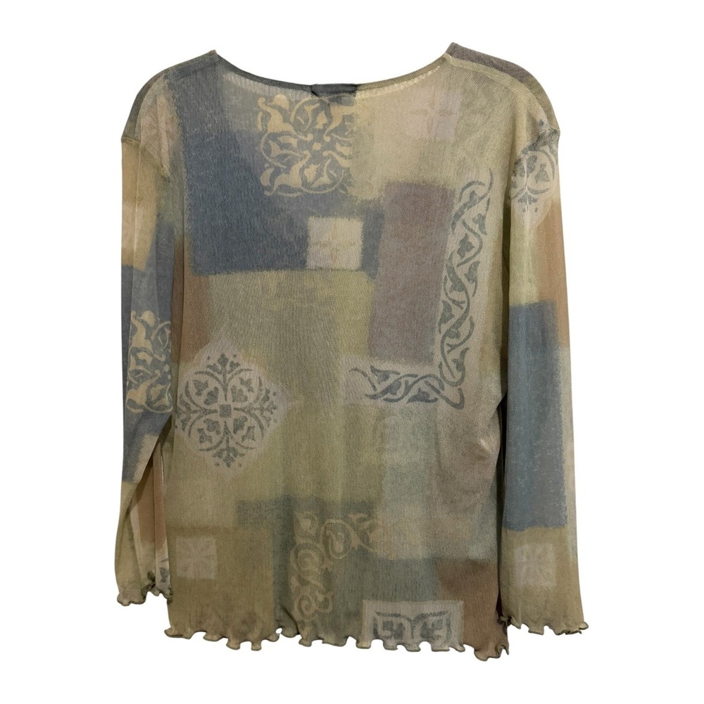 Y2K Mesh Top Women's Size XL Green Blue Patchwork Top Fairy 90's Whimsigoth - Picture 2 of 12